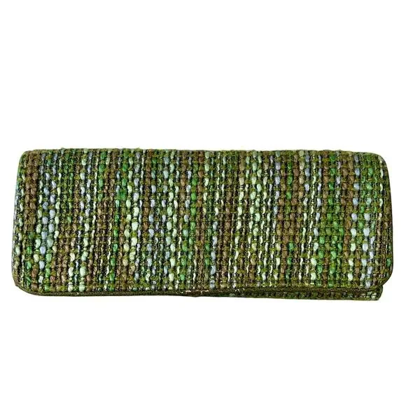 Shiraleah clutch hand bag green tweed fabric satin liner retro office siren - Picture 1 of 11